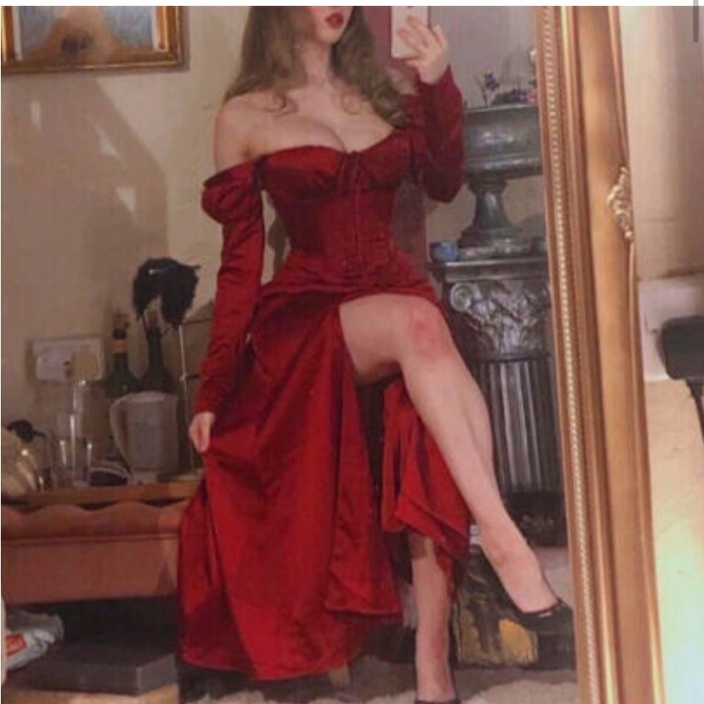 House Of CB 'Sebille' Ruby Corset Midi Dress